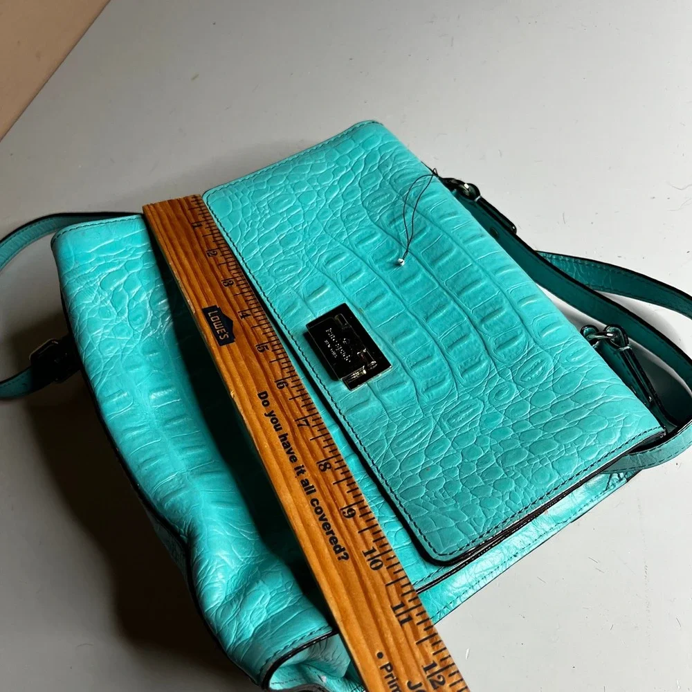 Kate Spade Turquoise Blue Croc Embossed Leather Crossbody Bag Turn Lock Purse